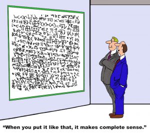 Two cartoon men figuring out what some complex language says on a board and them saying it all makes sense when put like that.